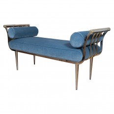 Curvilinear nickel upholstered bench
